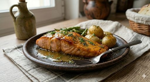 Salmón a la miel y mostaza