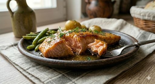 Salmón a la miel y mostaza