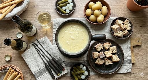 Fondue de queso con pan